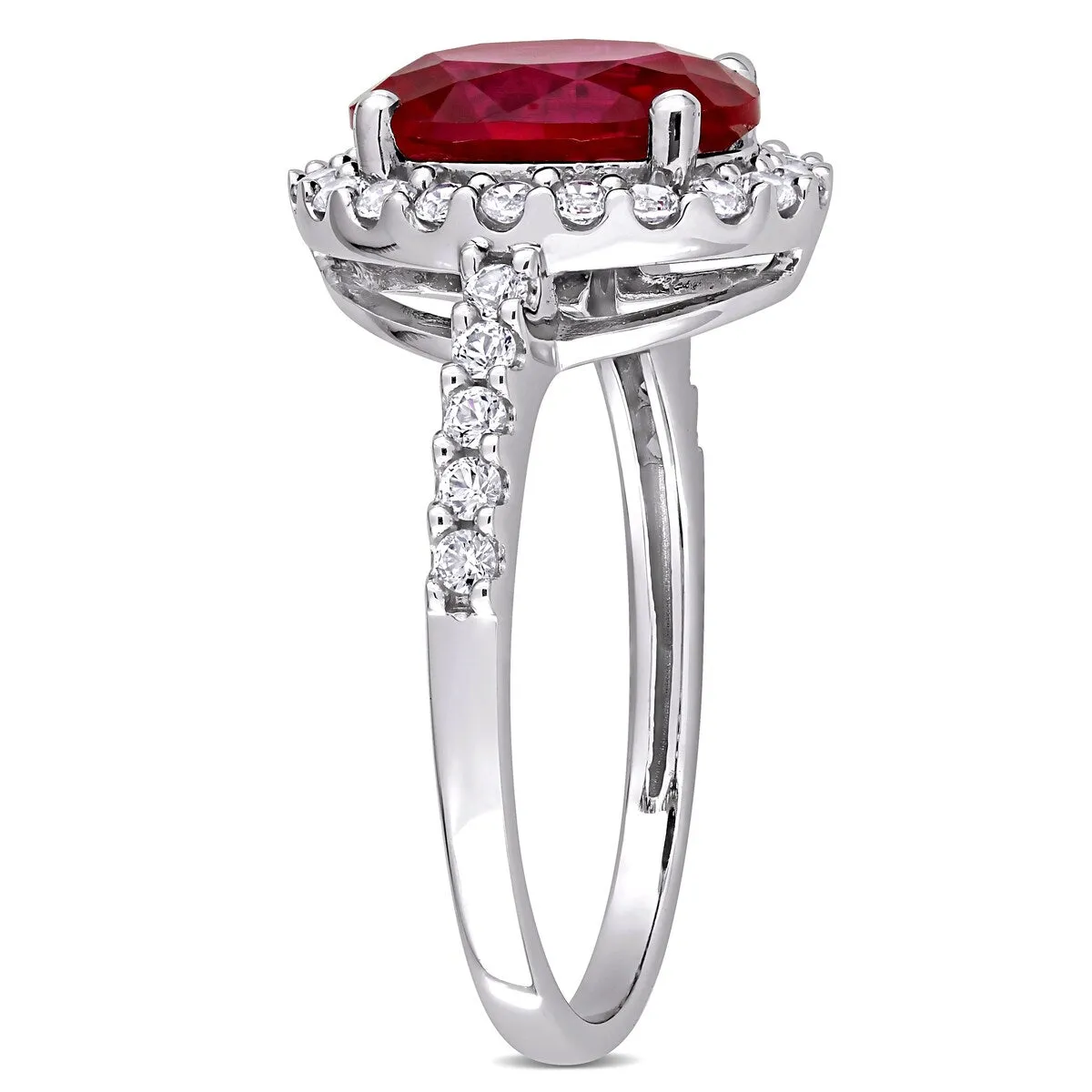 Miadora 10k White Gold Oval-cut Created Ruby and Created White Sapphire Halo Engagement Ring sold by Zulily product image thumbnail 2
