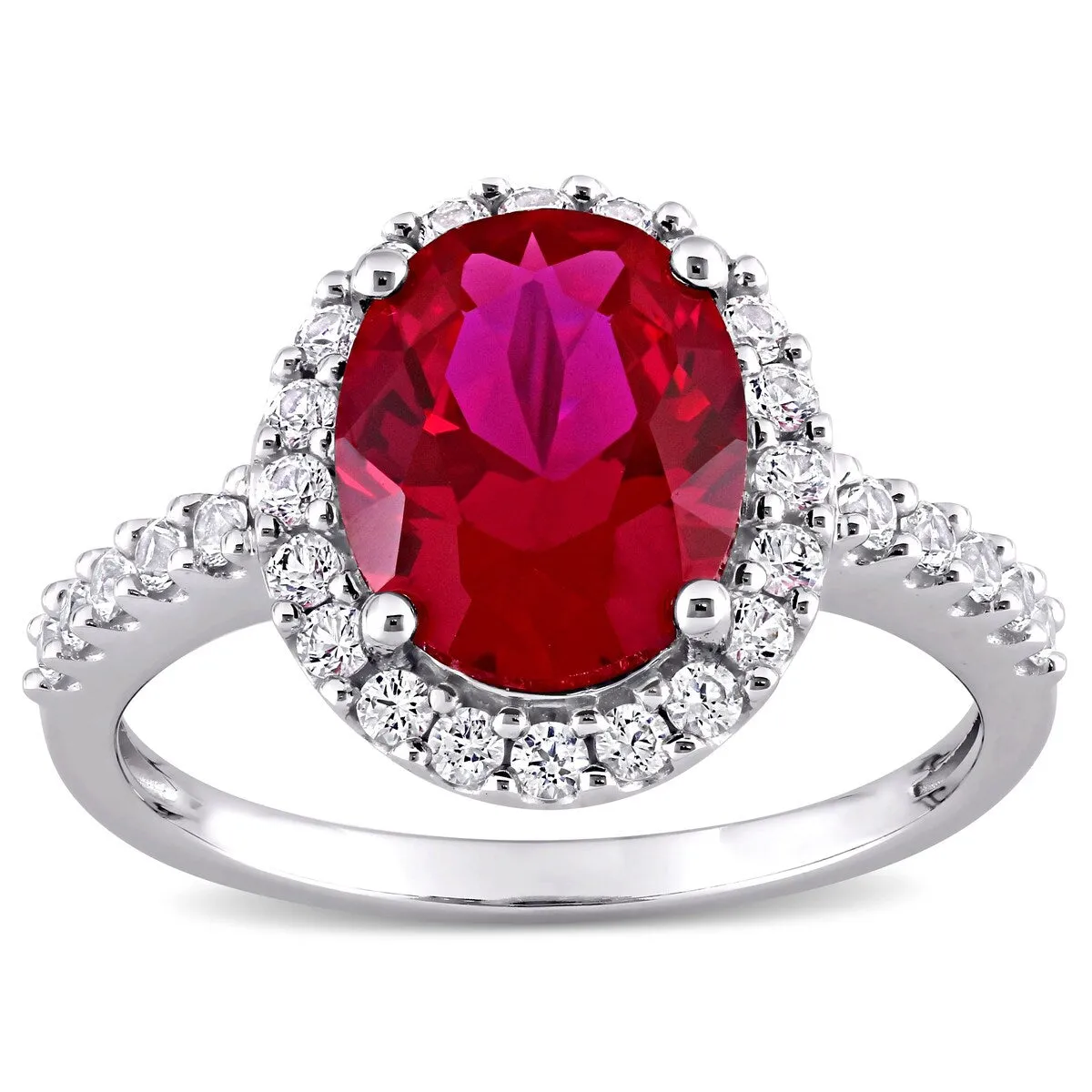 Miadora 10k White Gold Oval-cut Created Ruby and Created White Sapphire Halo Engagement Ring sold by Zulily
