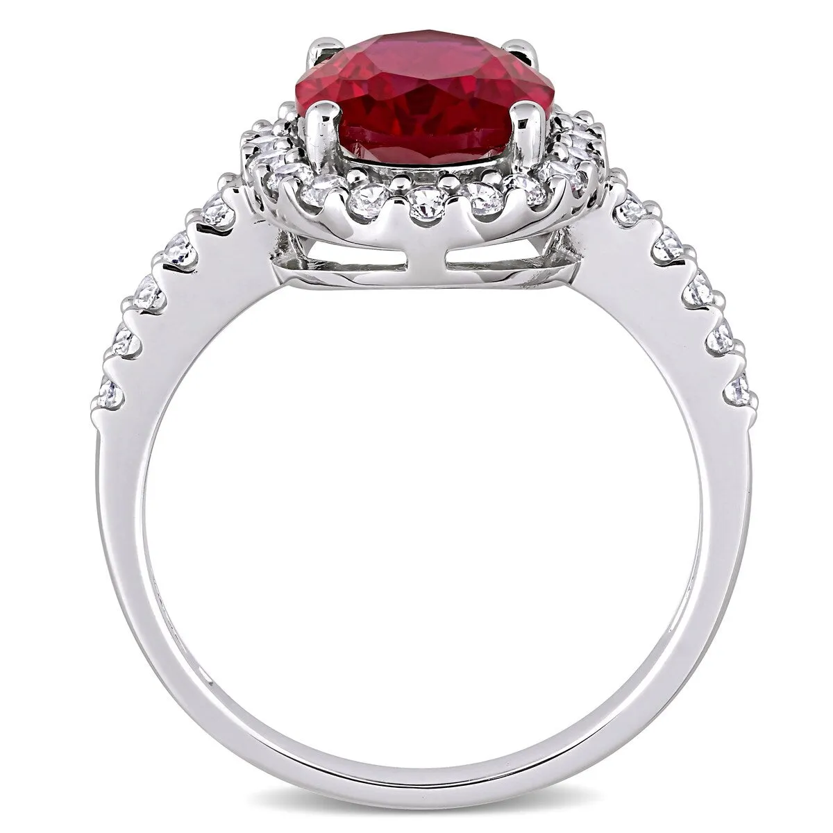 Miadora 10k White Gold Oval-cut Created Ruby and Created White Sapphire Halo Engagement Ring sold by Zulily product image thumbnail 3