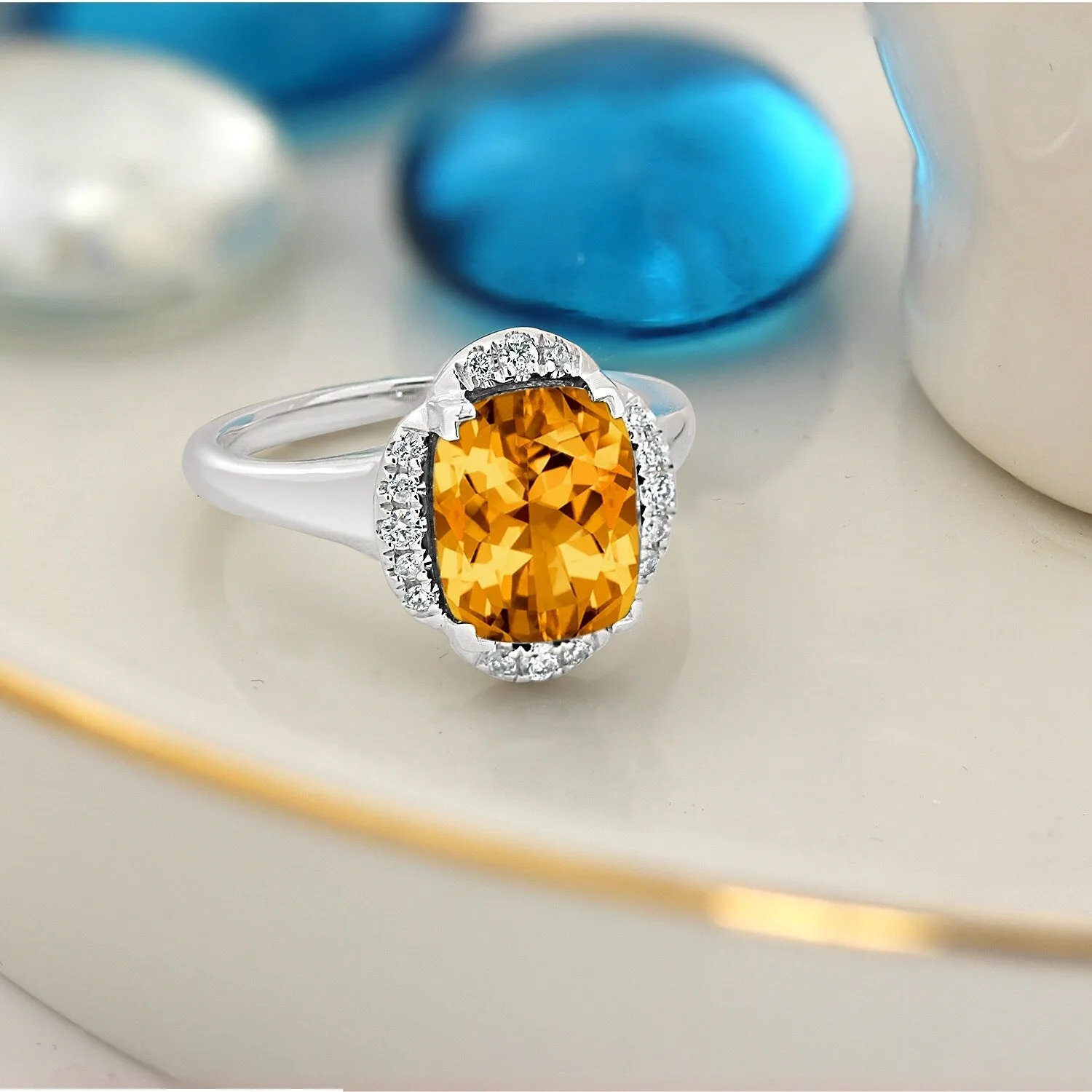Auriya 4ct Cushion-cut Citrine and Halo Diamond Engagement Ring 1/8cttw 14k Gold sold by Zulily