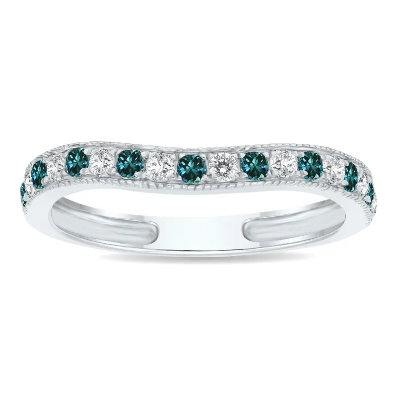 Women's 3/8 Carat TW Blue And White Curved Diamond Band in 10K White Gold sold by Zulily