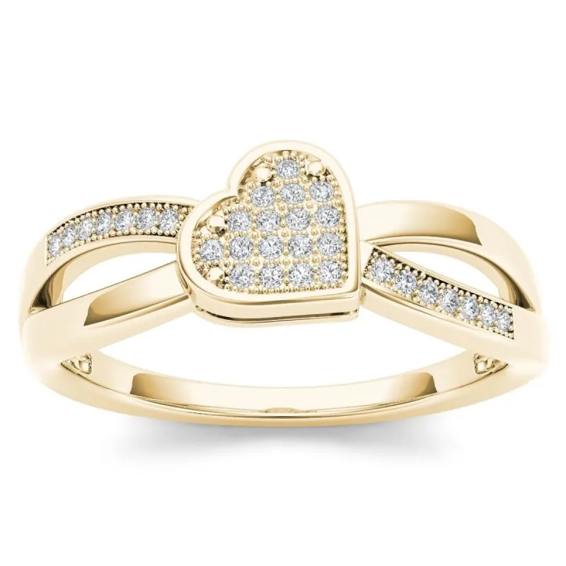 De Couer IGI Certified 10k Yellow Gold 1/10ct TDW Diamond Heart Ring sold by Zulily