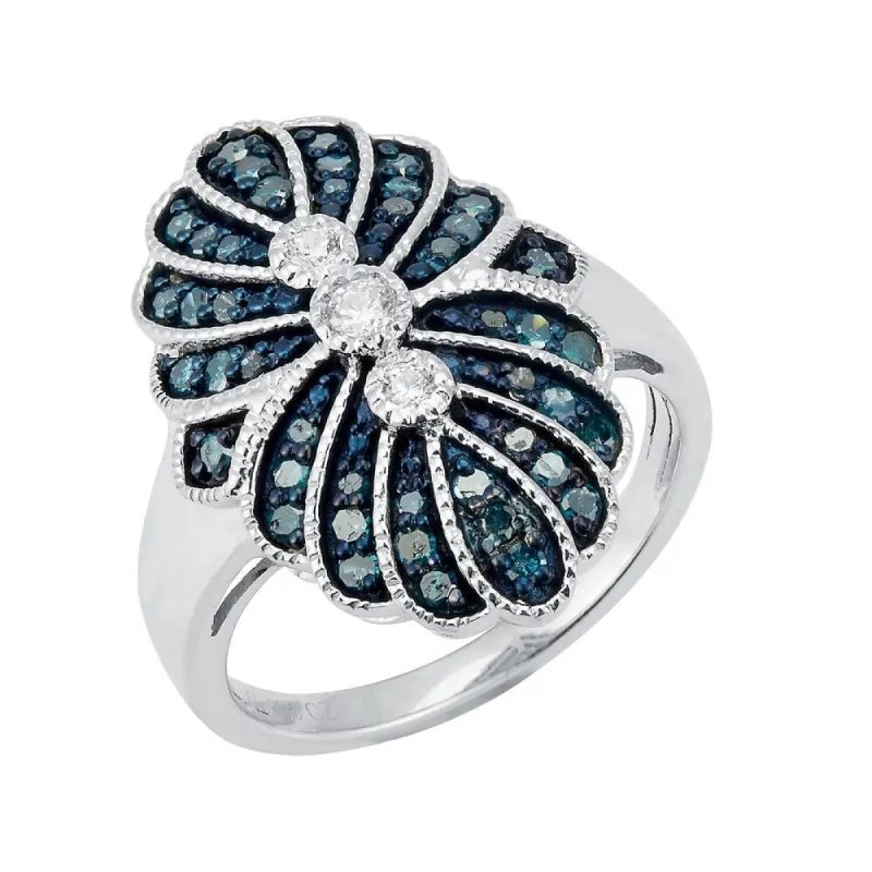 Sterling Silver with 0.50 CTTW Genuine Blue and White Diamond Cluster Ring sold by Zulily