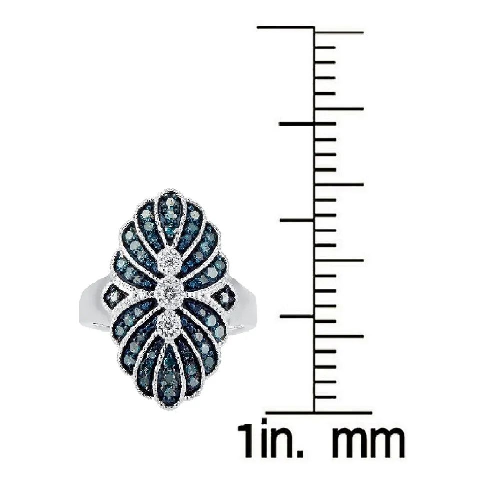 Sterling Silver with 0.50 CTTW Genuine Blue and White Diamond Cluster Ring sold by Zulily product image thumbnail 3