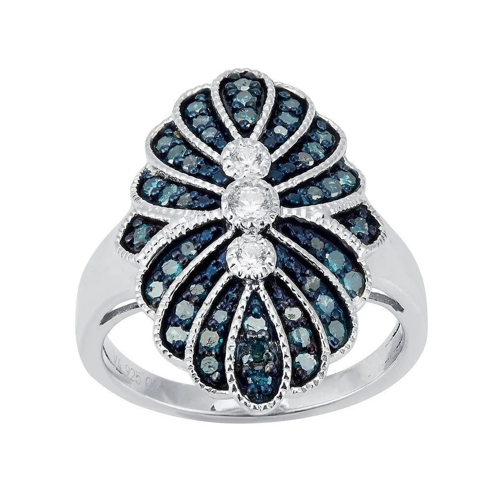 Sterling Silver with 0.50 CTTW Genuine Blue and White Diamond Cluster Ring sold by Zulily product image thumbnail 2