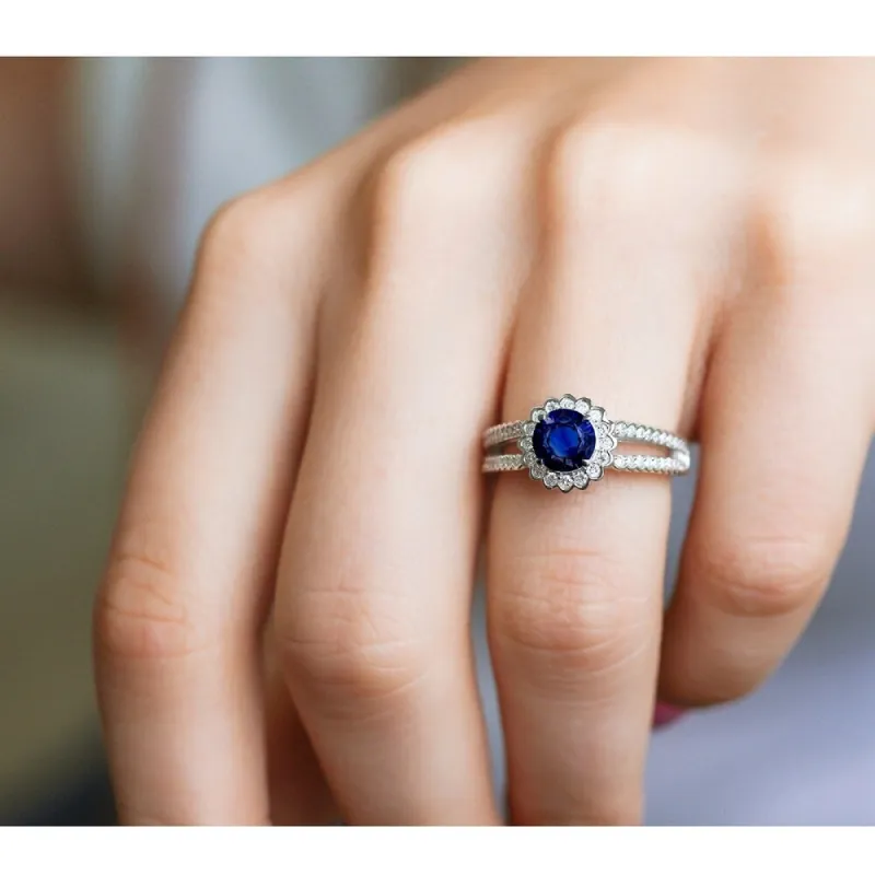 Annello by Kobelli 14k White Gold 1 1/2 Carat TGW Sapphire and Diamond Bezel Prong Split Shank Engagement Ring sold by Zulily