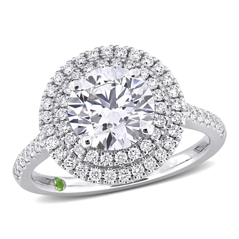 Created Forever 2 1/2ct TDW Lab-Grown Diamond and Tsavorite Accent Halo Ring in 14k White Gold sold by Zulily