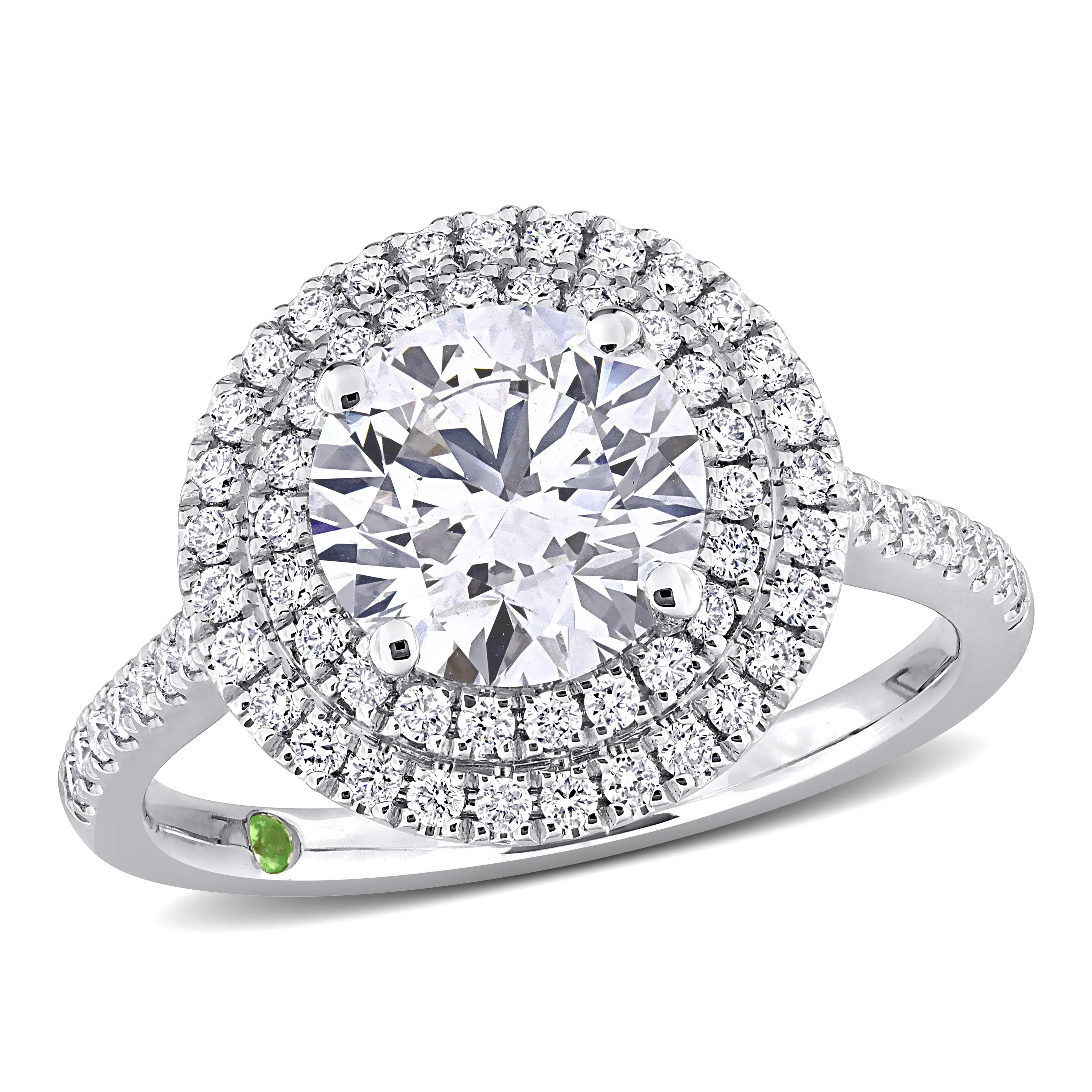 Created Forever 2 1/2ct TDW Lab-Grown Diamond and Tsavorite Accent Halo Ring in 14k White Gold sold by Zulily
