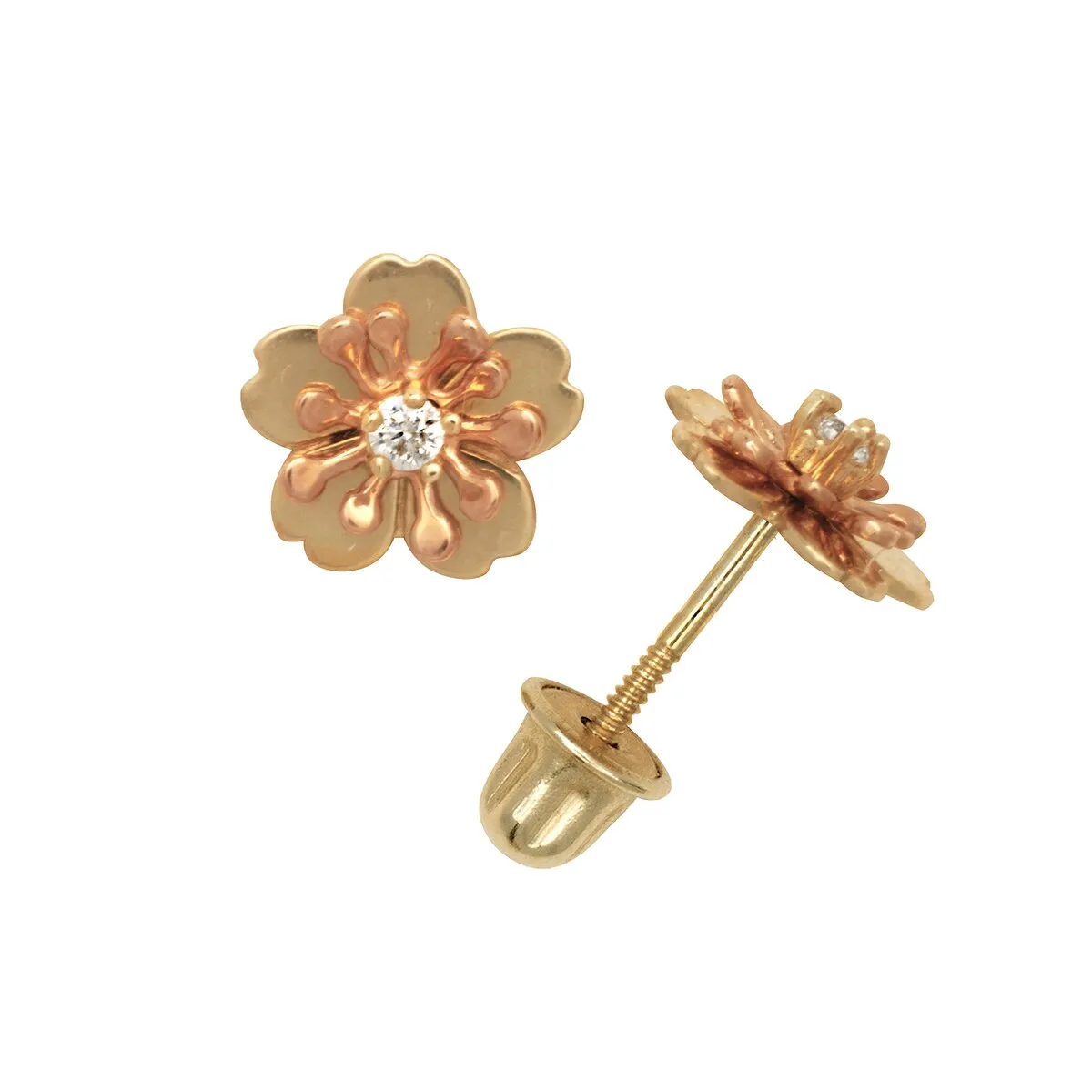 Curata 14k Gold Round Cubic Zirconia Hibiscus Flower Screw Back Stud Earrings sold by Zulily product image thumbnail 4