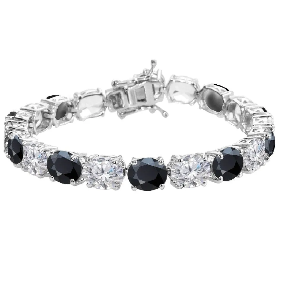 Sterling Silver with Natural Black Spinel and White Topaz Tennis Bracelet-7.25" sold by Zulily
