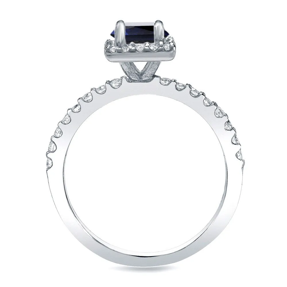 Auriya Platinum 1/2 carat Princess-cut Blue Sapphire and 3/4ct TDW Halo Diamond Engagement Ring Bridal Set sold by Zulily product image thumbnail 3