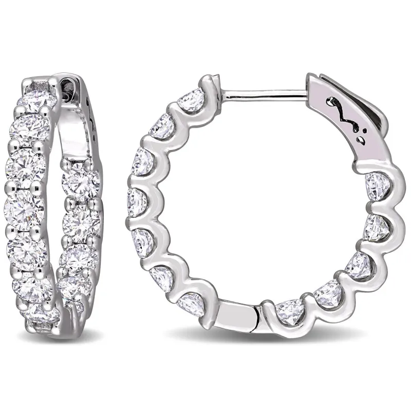 Miadora 3ct DEW Moissanite Inside Outside Hoop Earrings in 10k White Gold - 21 mm x 3.3 mm x 22.8 mm sold by Zulily
