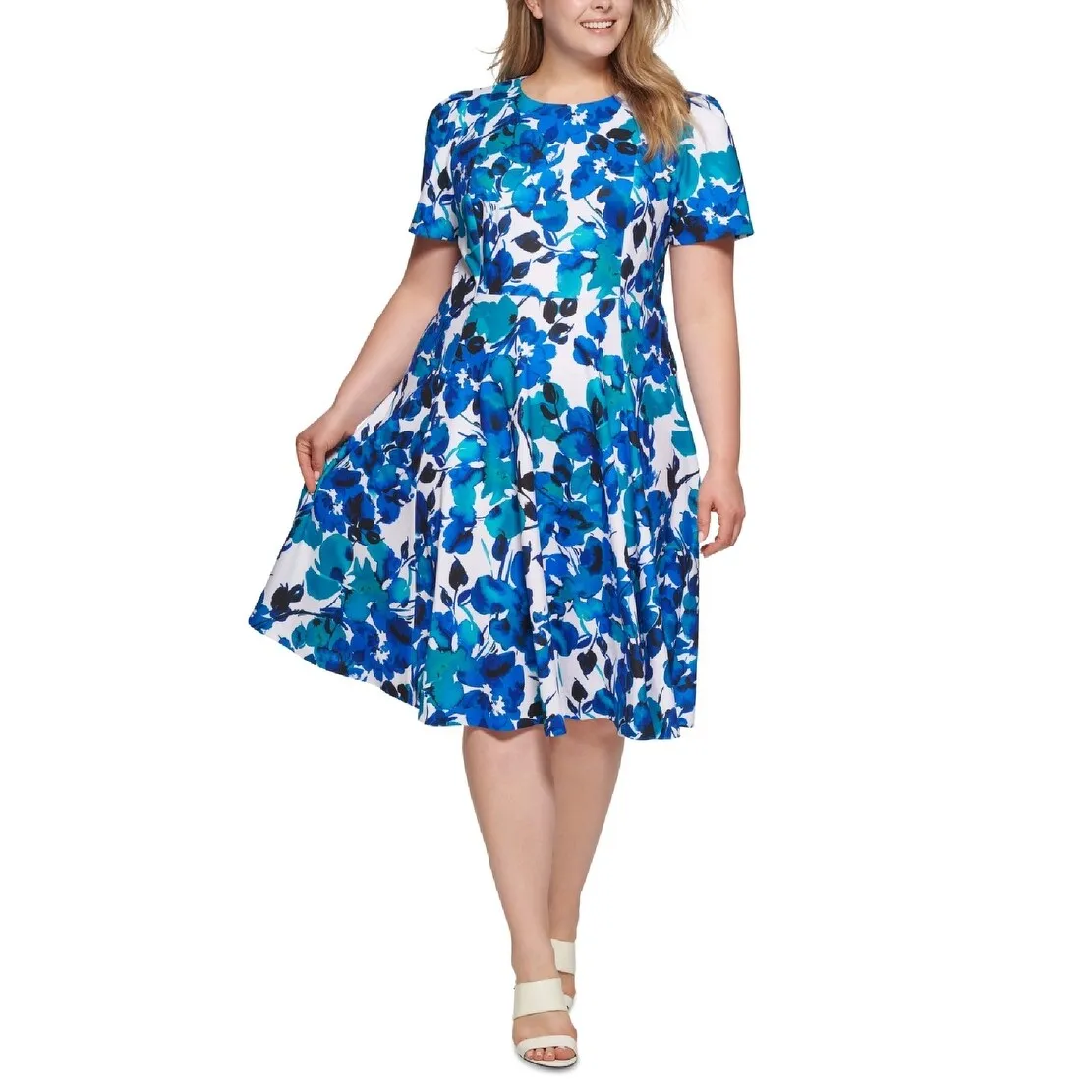 Calvin Klein Women's Floral Print Dress Blue Size Petite Small sold by Zulily