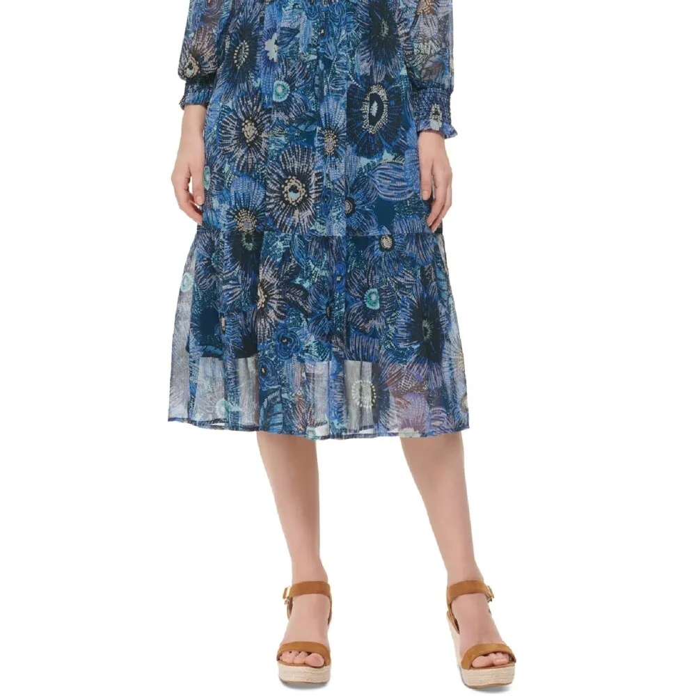 Vince Camuto Women's Floral Print Smocked Midi Dress Blue Size 6 sold by Zulily product image thumbnail 3
