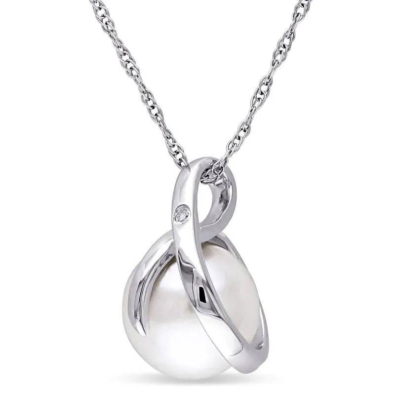 Miadora 8-8.5mm Cultured Freshwater Pearl and Diamond Swirl 10k White Gold sold by Zulily