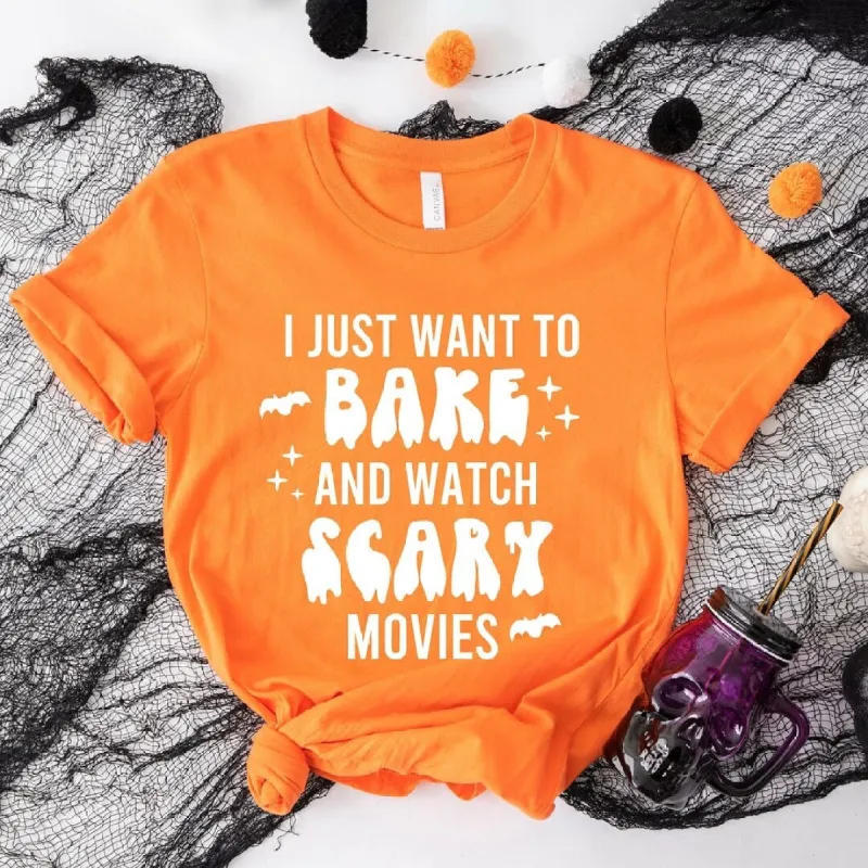 Bake and Watch Scary Movies Short Sleeve Tee sold by Zulily