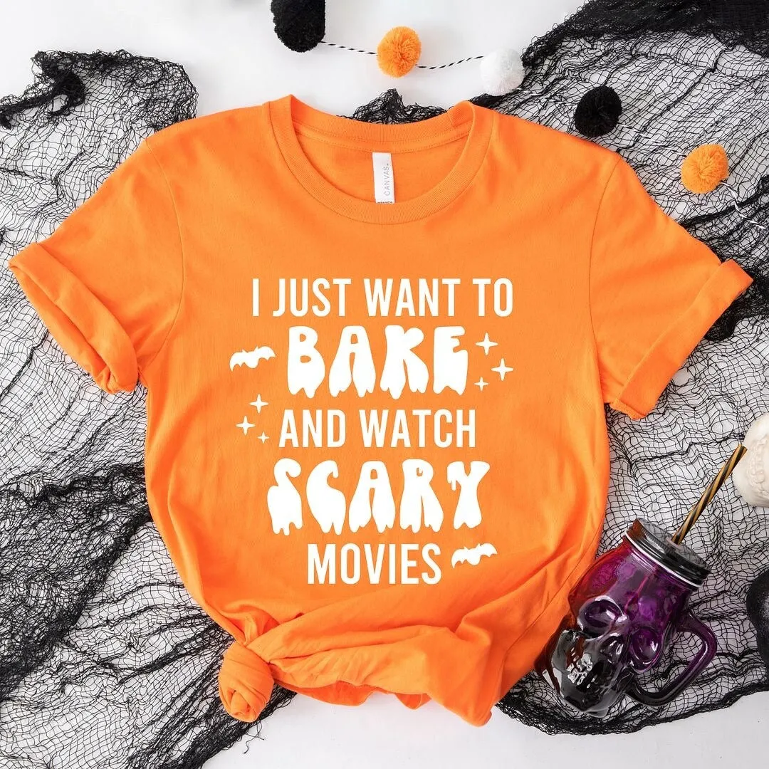 Bake and Watch Scary Movies Short Sleeve Tee sold by Zulily