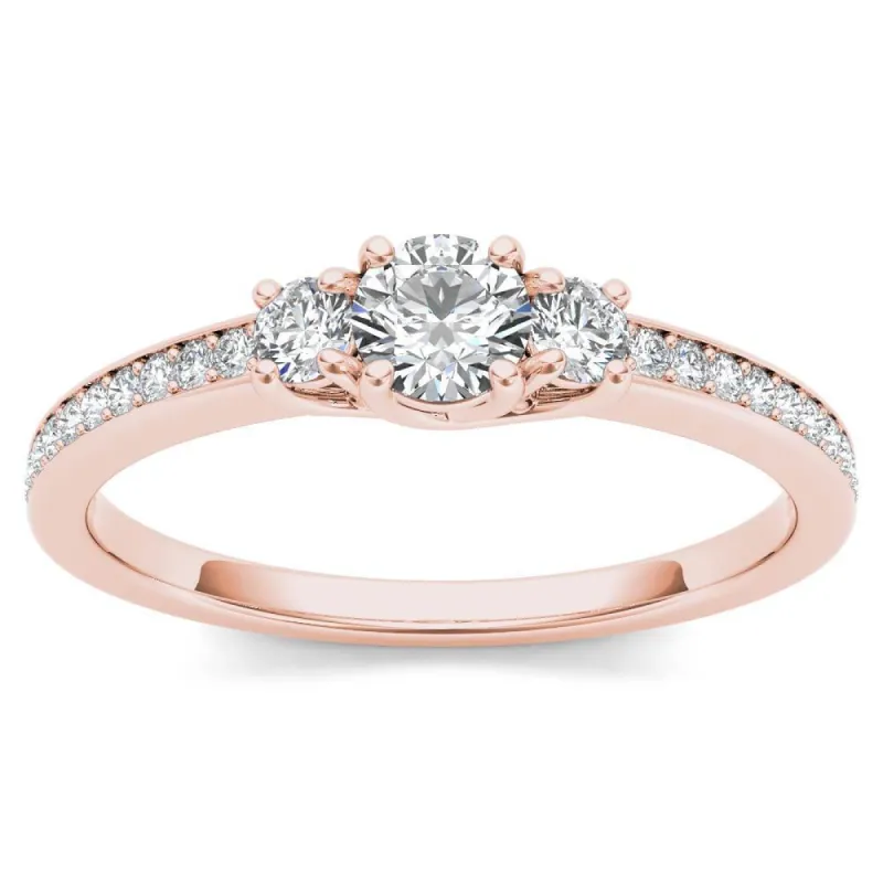 De Couer 14k Rose Gold 1/2ct TDW Diamond Three-Stone Anniversary Ring - Pink sold by Zulily