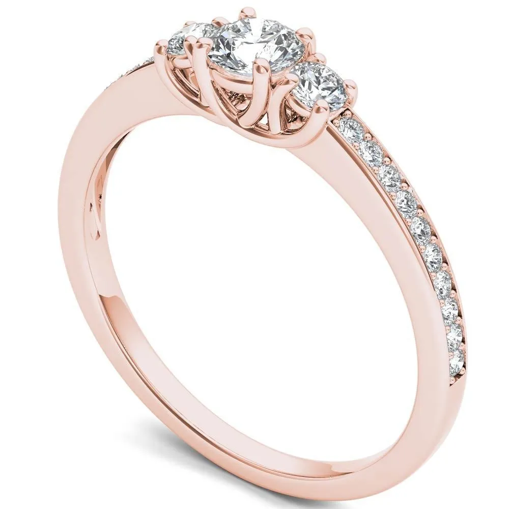 De Couer 14k Rose Gold 1/2ct TDW Diamond Three-Stone Anniversary Ring - Pink sold by Zulily product image thumbnail 2