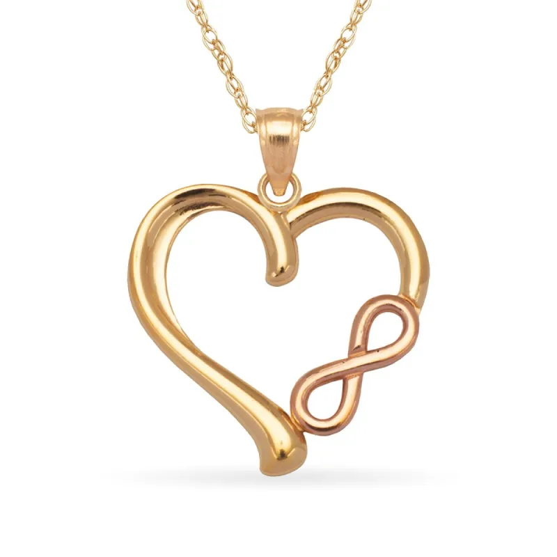 14k Gold 16-Inch Polished Infinity Heart Pendant Necklace (Choice of colors) sold by Zulily