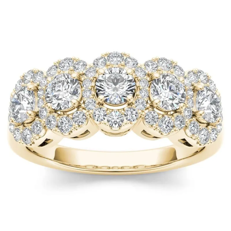 De Couer IGI Certified 14k Yellow Gold 1 1/10ct TDW Diamond Halo Ring sold by Zulily