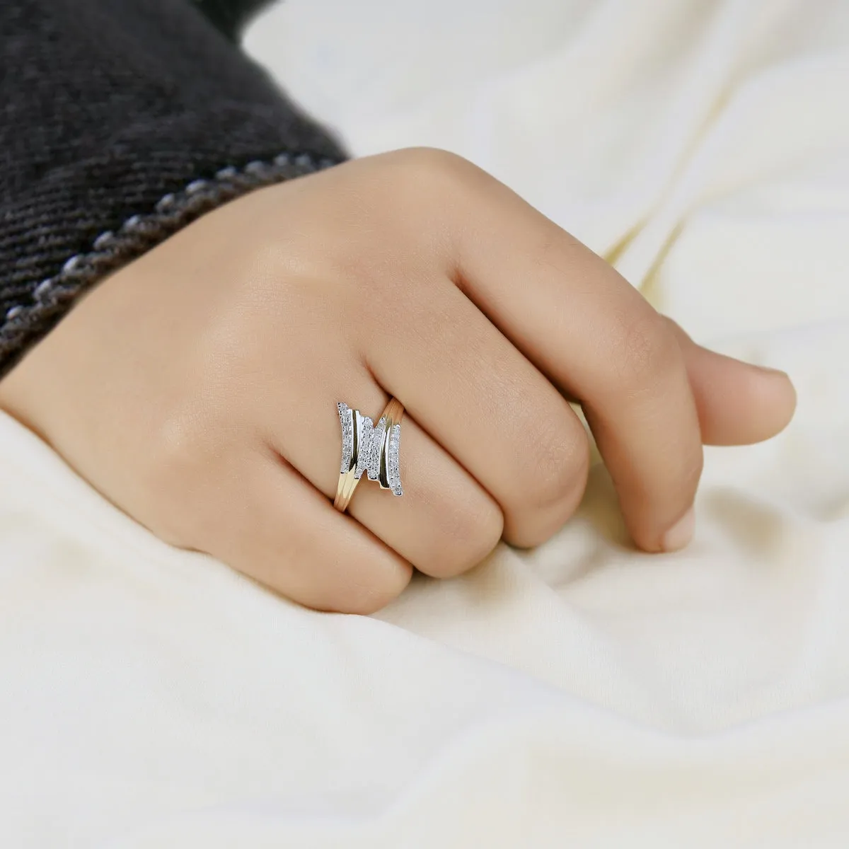 De Couer 10k Yellow Gold 1/10ct TDW Diamond Triple Ribbon Ring sold by Zulily product image thumbnail 2