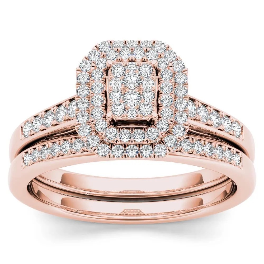 De Couer 14k Rose Gold 1/3ct TDW Diamond Cluster Halo Engagement Ring Set sold by Zulily