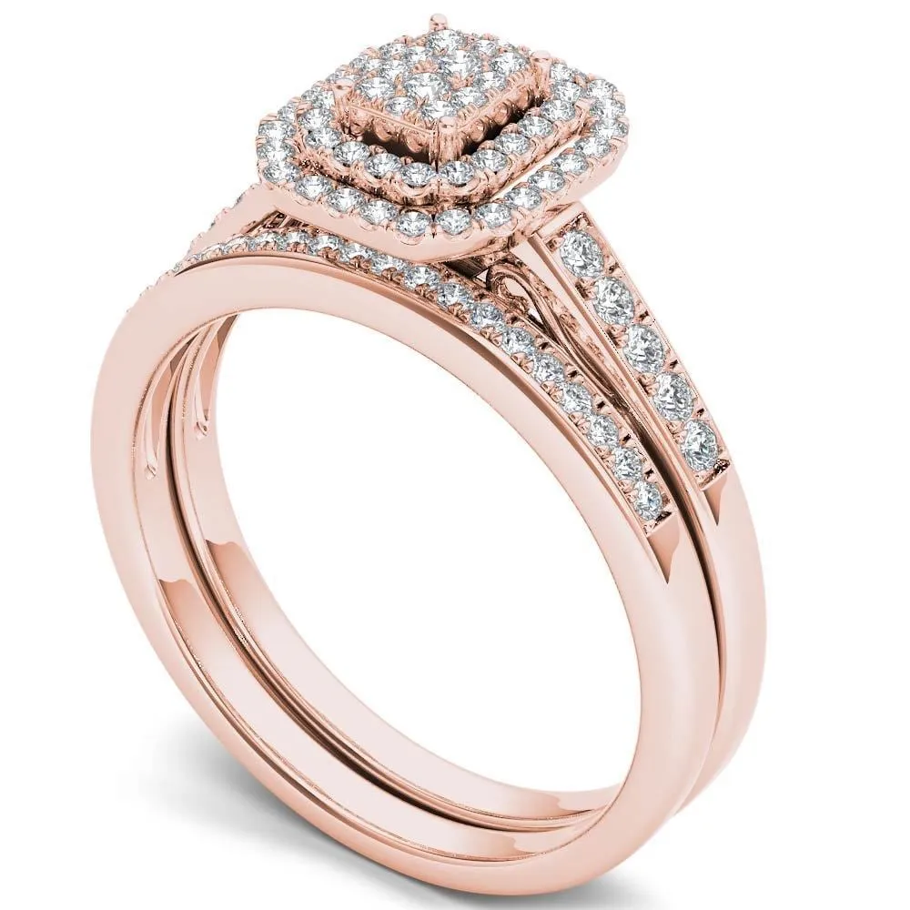 De Couer 14k Rose Gold 1/3ct TDW Diamond Cluster Halo Engagement Ring Set sold by Zulily product image thumbnail 2