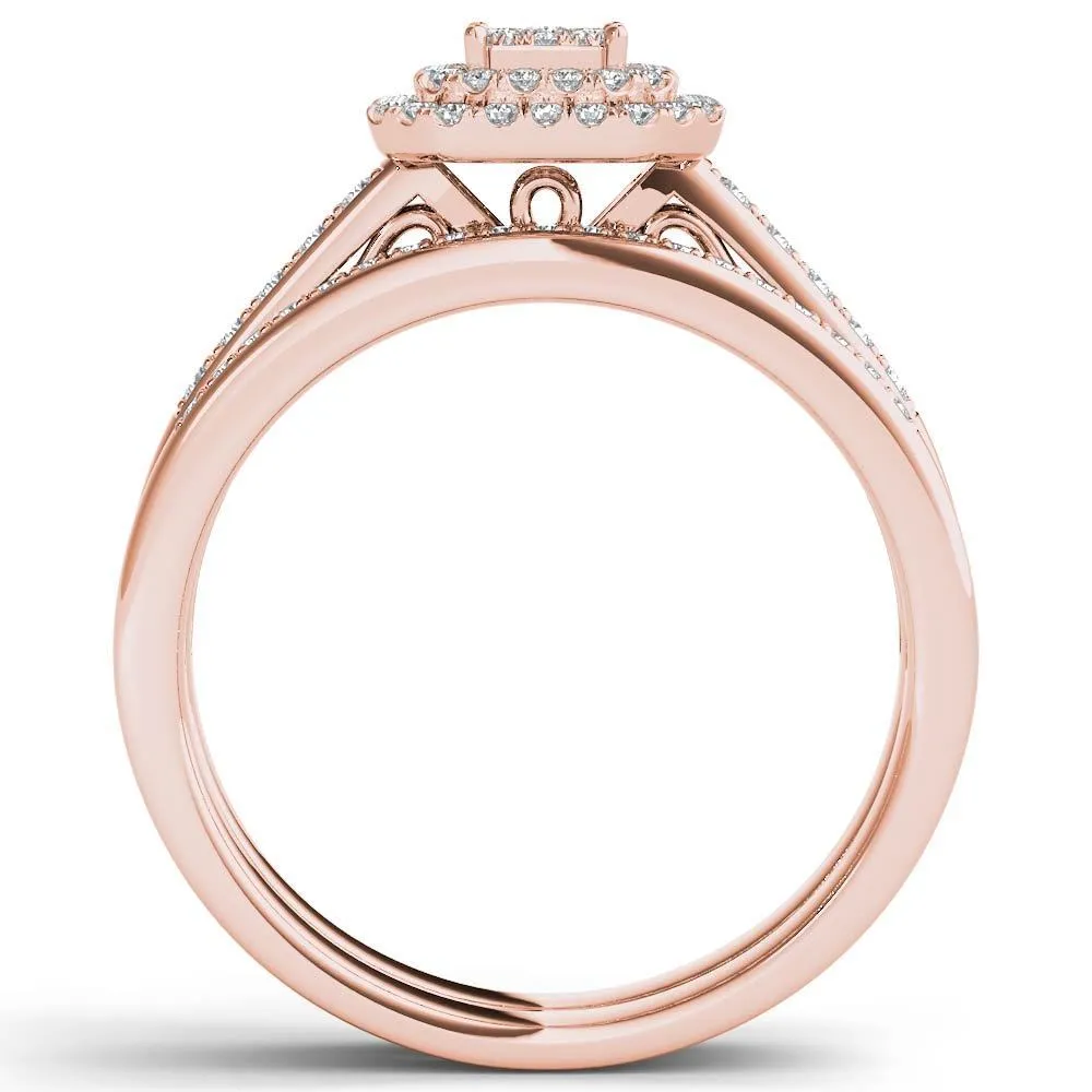 De Couer 14k Rose Gold 1/3ct TDW Diamond Cluster Halo Engagement Ring Set sold by Zulily product image thumbnail 3