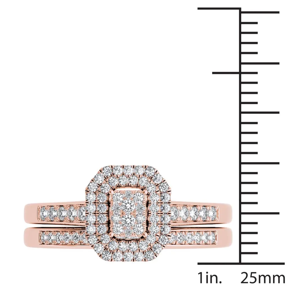 De Couer 14k Rose Gold 1/3ct TDW Diamond Cluster Halo Engagement Ring Set sold by Zulily product image thumbnail 4