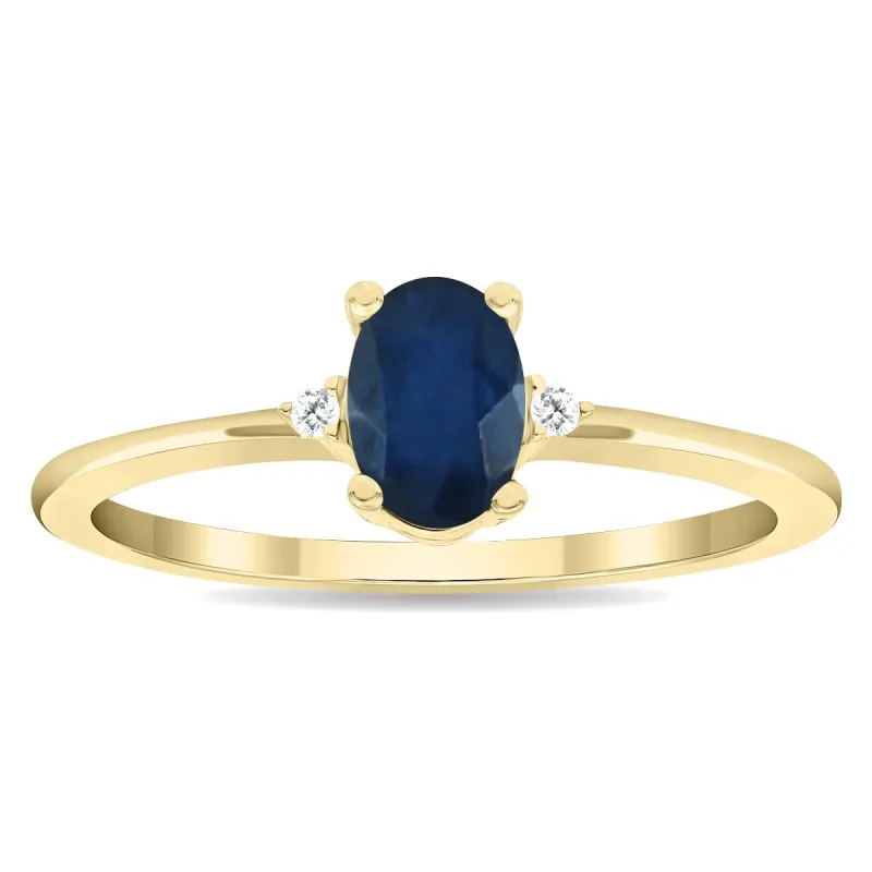 Women's Oval Shaped Sapphire and Diamond Classic Band in 10K Yellow Gold sold by Zulily