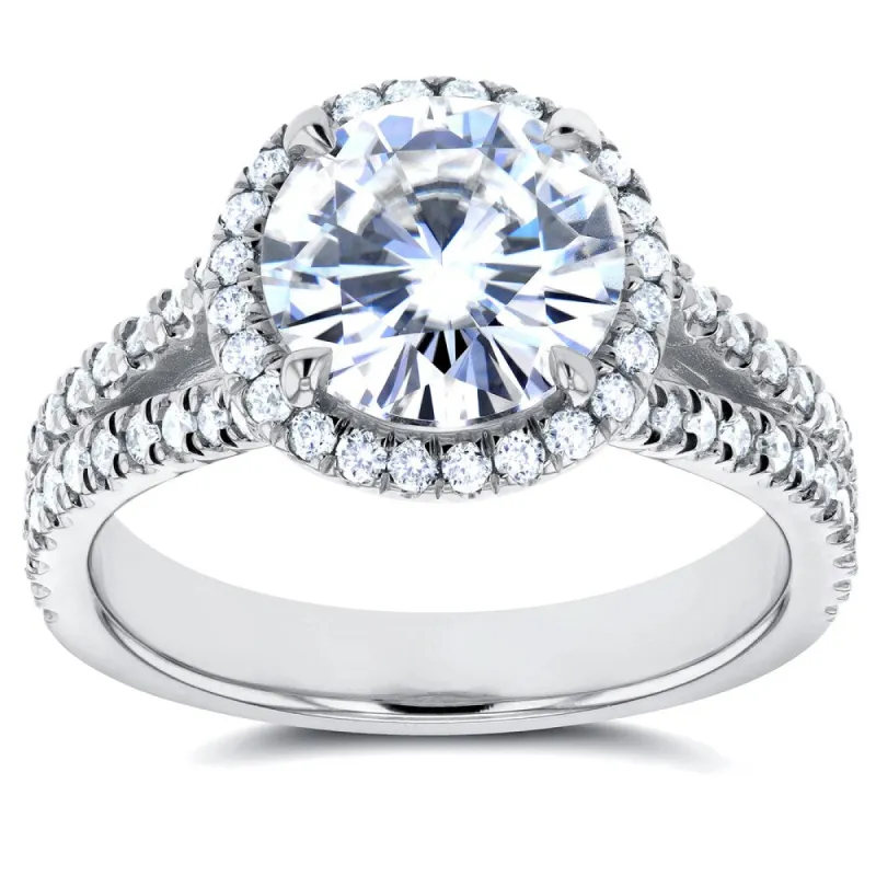 Annello by Kobelli 14k White Gold Forever One 1 7/8ct Moissanite and 1/2ct TDW Diamond Halo Engageme sold by Zulily