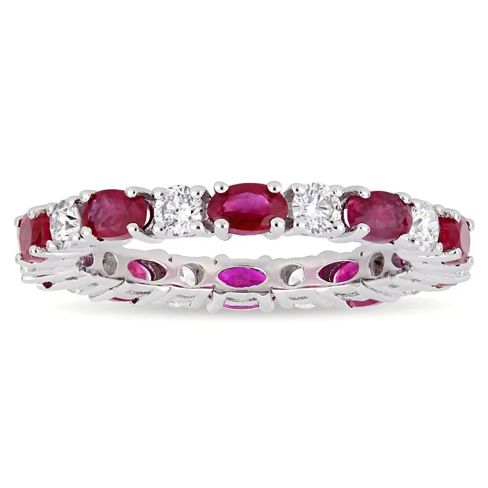 Miadora 14k White Gold Oval-Cut Ruby & 3/4ct TDW Diamond Stackable Eternity Ring sold by Zulily product image thumbnail 2
