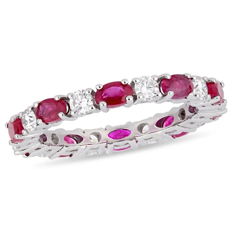 Miadora 14k White Gold Oval-Cut Ruby & 3/4ct TDW Diamond Stackable Eternity Ring sold by Zulily
