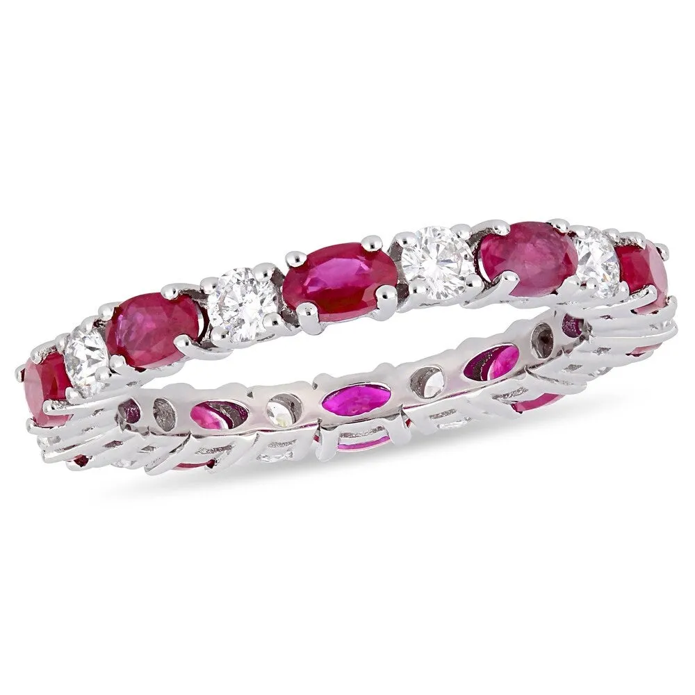 Miadora 14k White Gold Oval-Cut Ruby & 3/4ct TDW Diamond Stackable Eternity Ring sold by Zulily