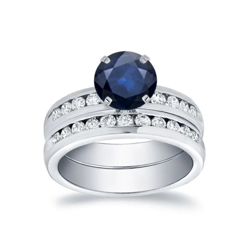 Auriya Round 3/4ct Sapphire and 3/4ct TDW Channel Set Diamond Engagement Ring Set 14k Gold sold by Zulily