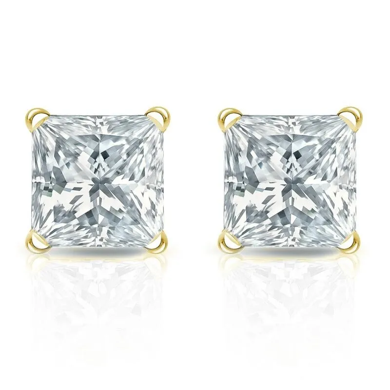 Auriya 18-karat Gold Lab Grown 4.00 carat TDW Princess Diamond Stud Earrings 4-Prong Martini Push-back sold by Zulily product image thumbnail 4