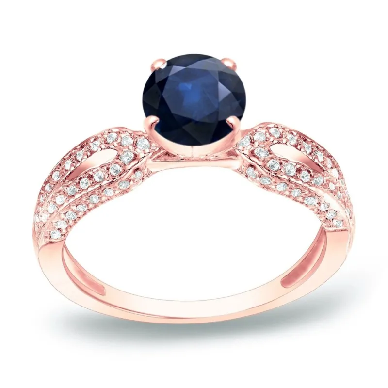 Auriya Round 1ct Blue Sapphire and 1/5ct TDW Diamond Engagement Ring 14K Gold sold by Zulily