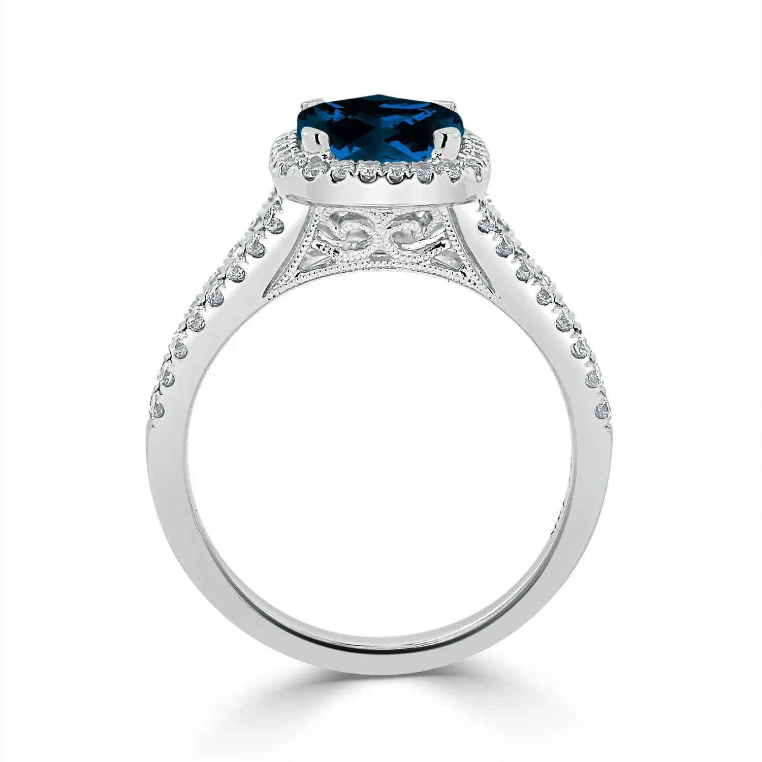 Auriya 1 5/8ct Cushion-cut London Blue Topaz and Halo Diamond Engagement Ring 3/8cttw 14K Gold sold by Zulily product image thumbnail 5