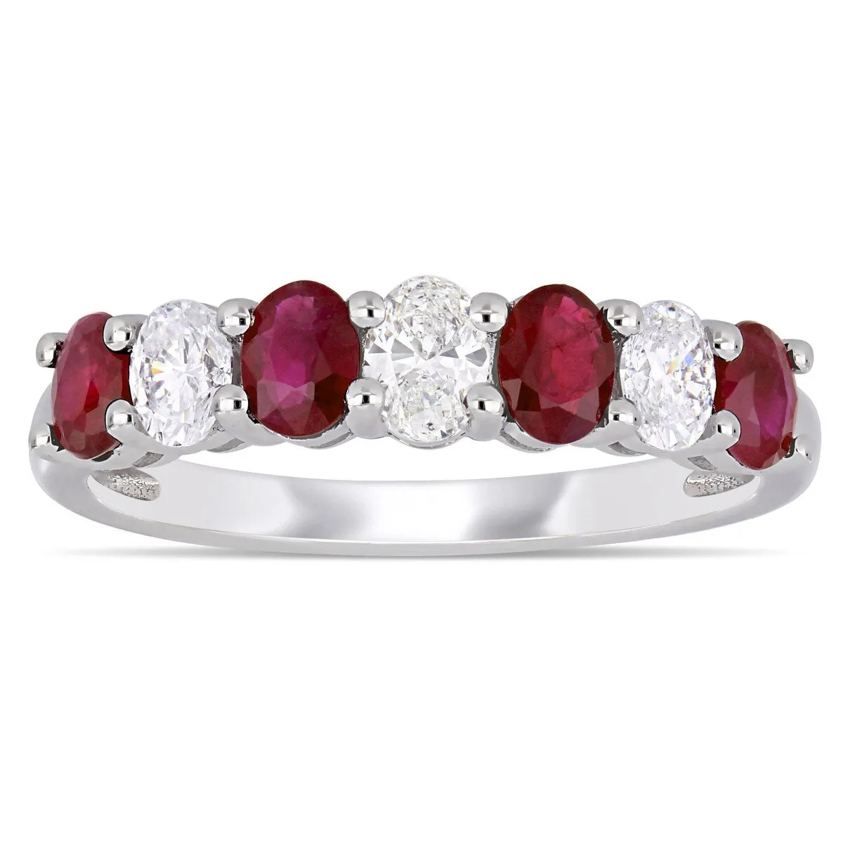 Miadora 14k White Gold Oval-Cut Ruby and 1/2ct TDW Diamond Semi-Eternity Anniversary Band sold by Zulily