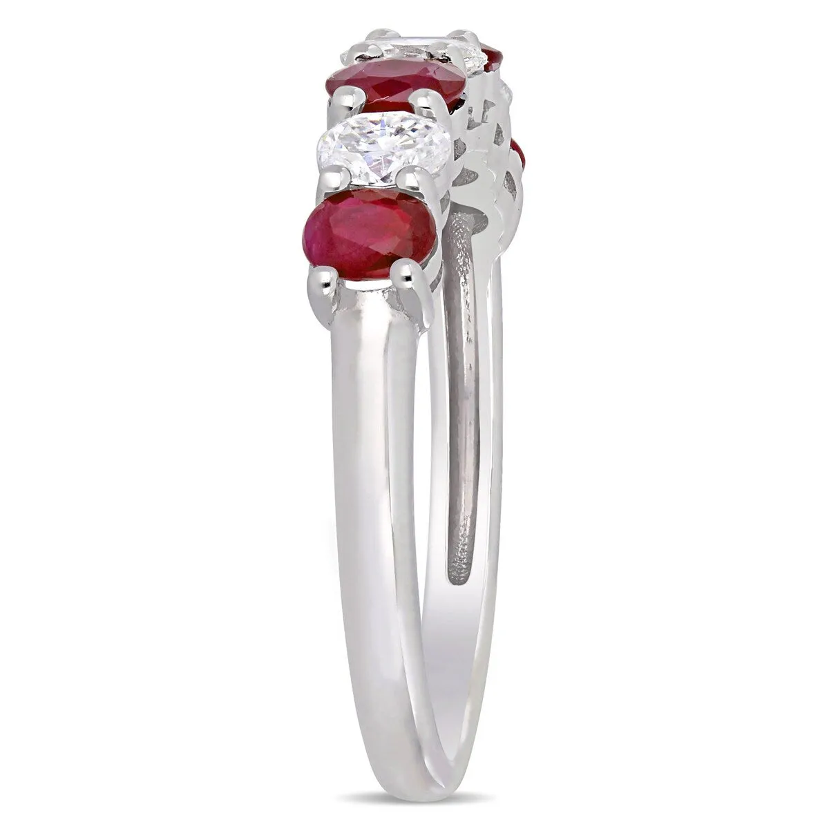 Miadora 14k White Gold Oval-Cut Ruby and 1/2ct TDW Diamond Semi-Eternity Anniversary Band sold by Zulily product image thumbnail 2