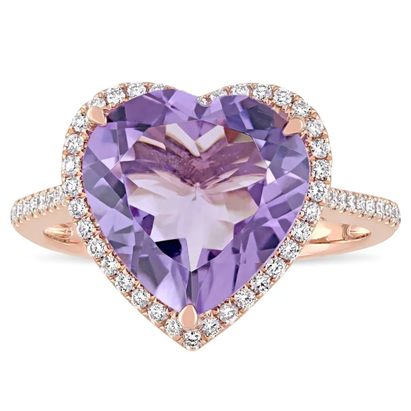Miadora Signature Collection 14k Rose Gold Amethyst and 1/3ct TDW Diamond Heart Halo Cocktail Ring - Purple sold by Zulily
