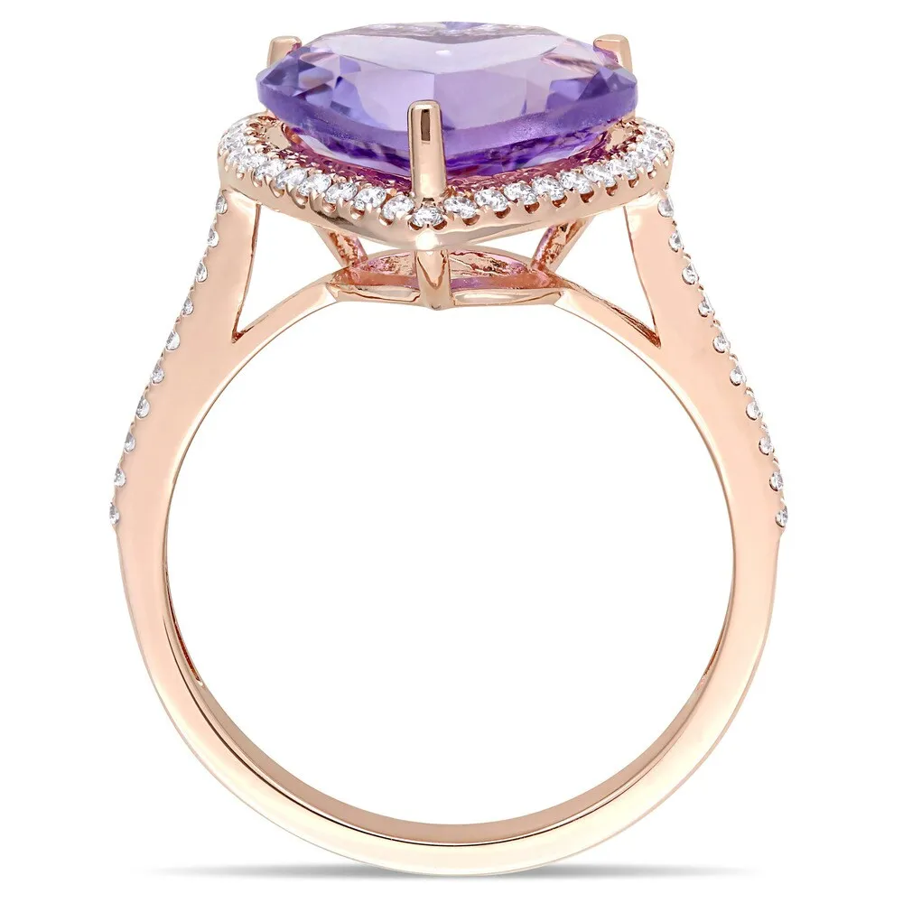 Miadora Signature Collection 14k Rose Gold Amethyst and 1/3ct TDW Diamond Heart Halo Cocktail Ring - Purple sold by Zulily product image thumbnail 5