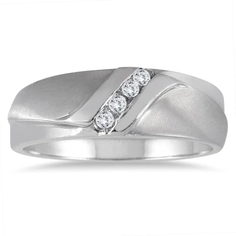 1/8 Carat TW Men's Diamond Channel Set Ring in 10K White Gold sold by Zulily
