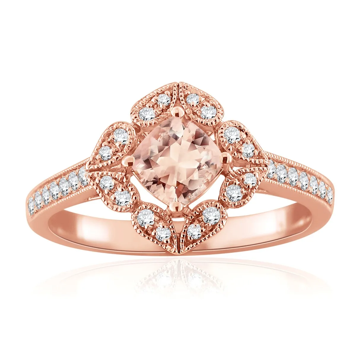 Auriya 10k Rose Gold 3/4ct Cushion Morganite Halo Diamond Engagement Ring 1/5cttw sold by Zulily product image thumbnail 3