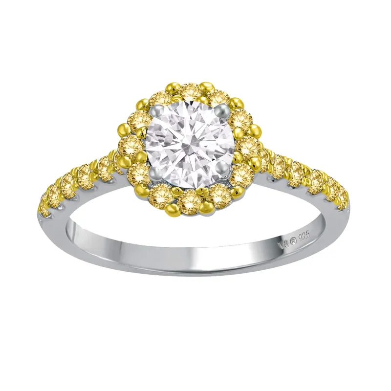 Sterling Silver with Moissanite and Yellow Sapphire Halo Ring sold by Zulily