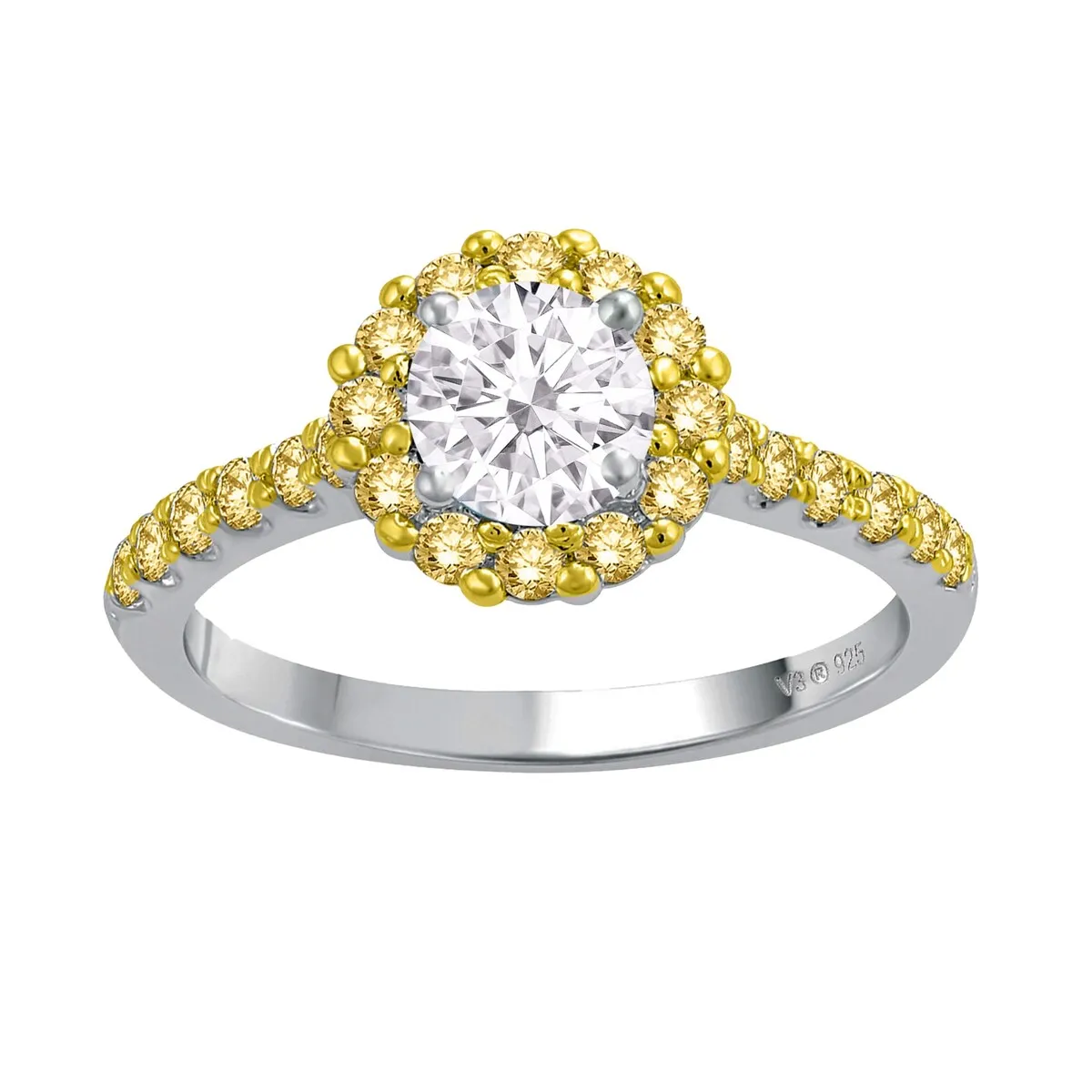Sterling Silver with Moissanite and Yellow Sapphire Halo Ring sold by Zulily