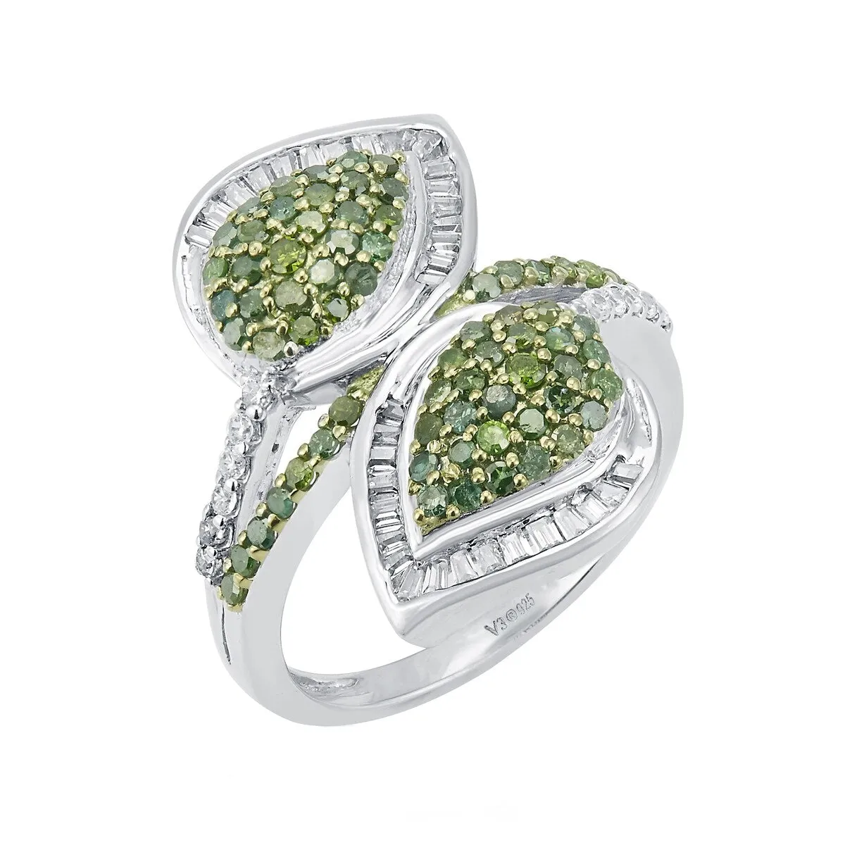 Sterling Silver Natural Green Diamond and White Diamond Bypass Ring sold by Zulily product image thumbnail 2