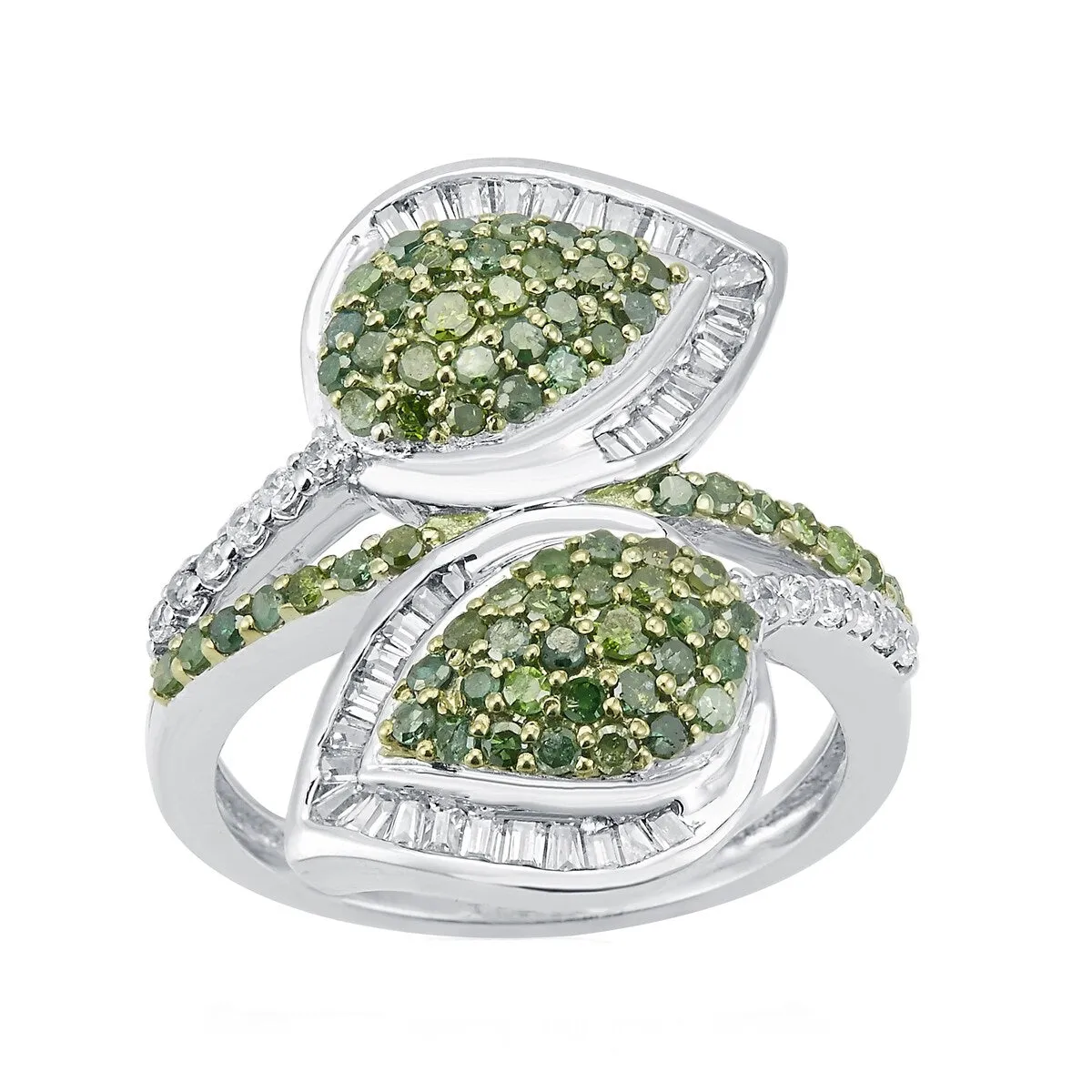 Sterling Silver Natural Green Diamond and White Diamond Bypass Ring sold by Zulily