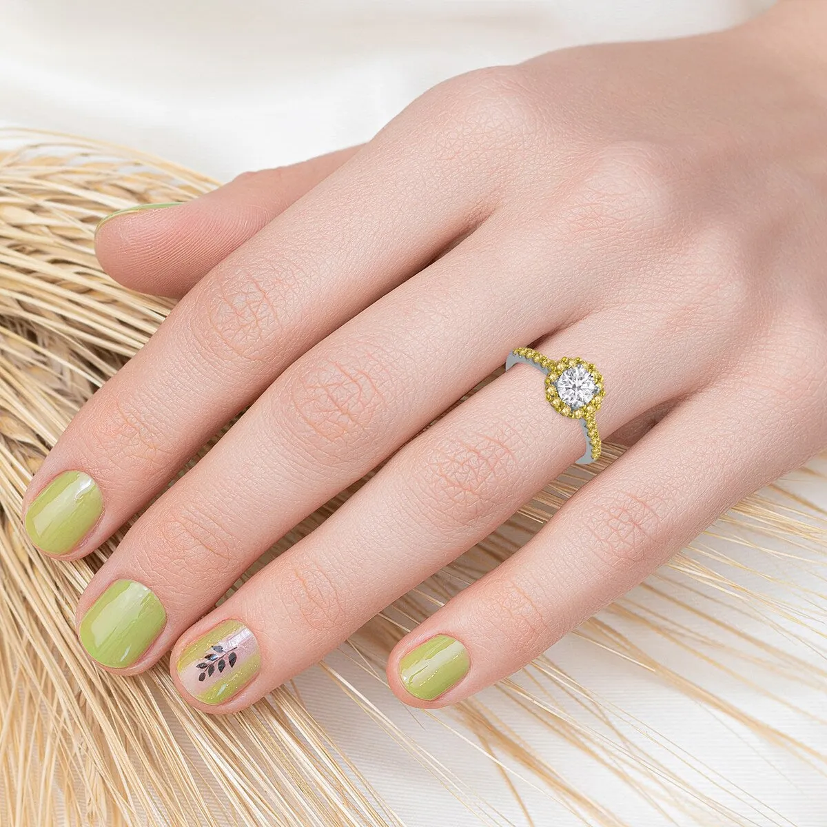 Sterling Silver with Moissanite and Yellow Sapphire Halo Ring sold by Zulily product image thumbnail 3